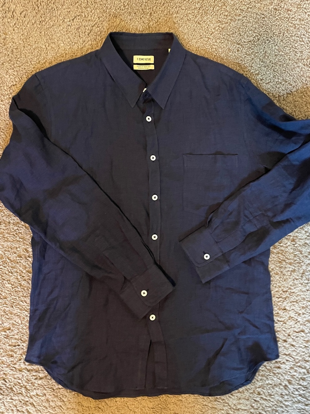 De Bonne Facture linen Navy Button-Down Shirt - Long Sleeve